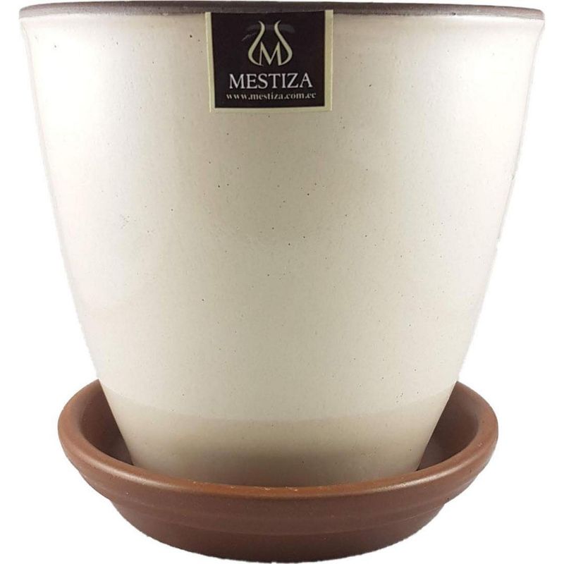 MESTIZA - Set Macetero y Plato Zafiro de Cerámica 12x16 Crema