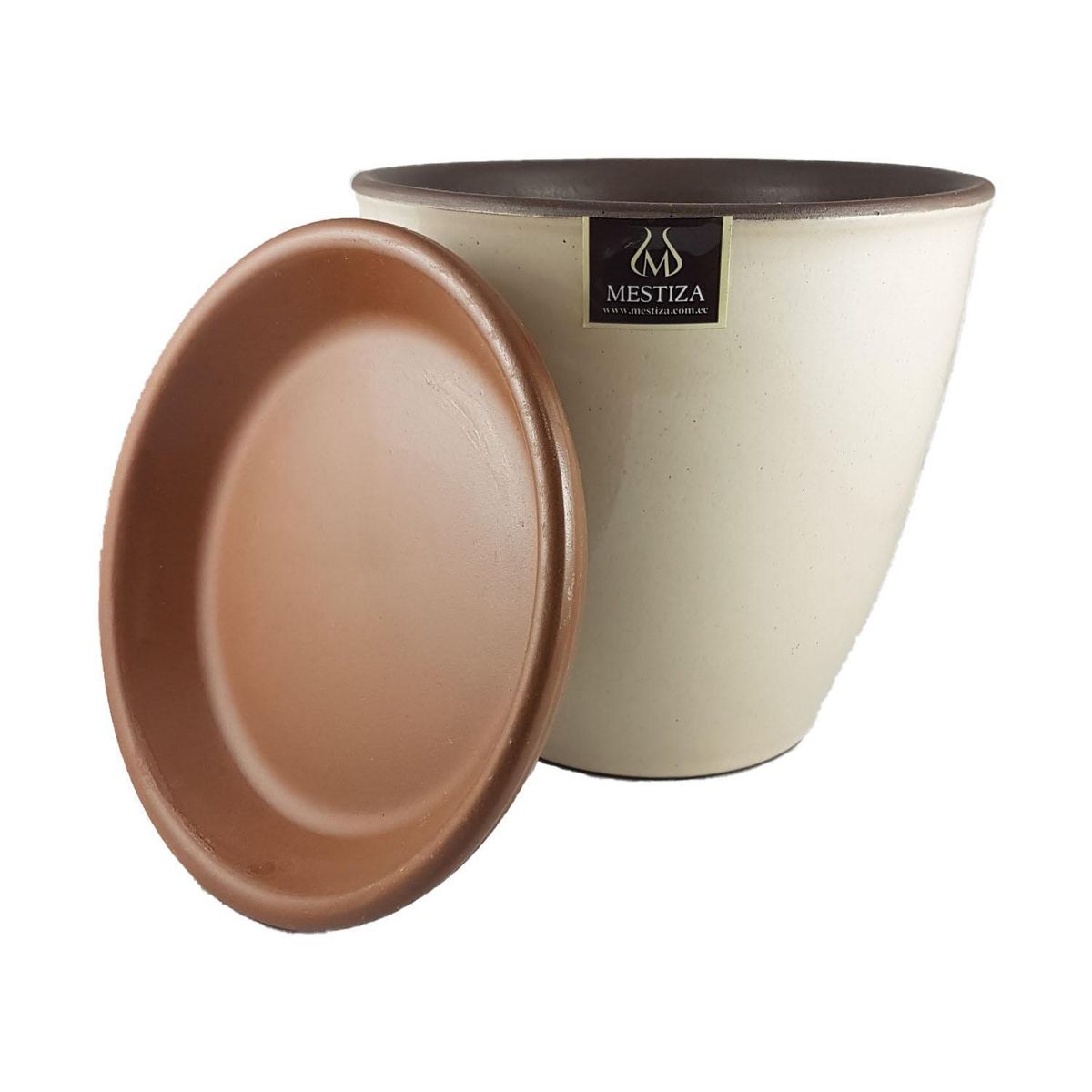 MESTIZA - Set Macetero y Plato Zafiro de Cerámica 12x16 cm Crema