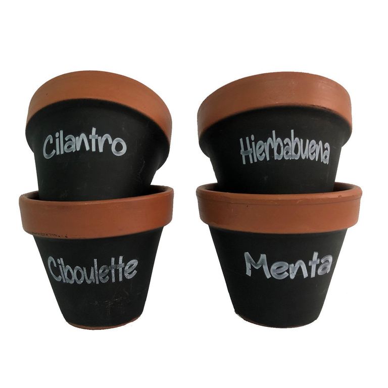 Set 4 Maceteros Mi Huerto de Arcilla 4x10 cm Negro/terracota