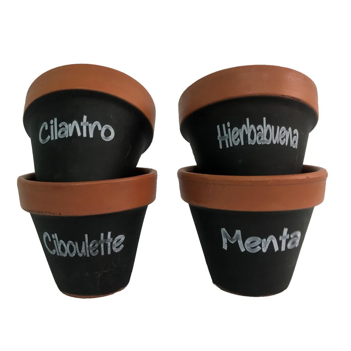 MESTIZA - Set 4 Maceteros Mi Huerto de Arcilla 4x10 cm Negro/terracota