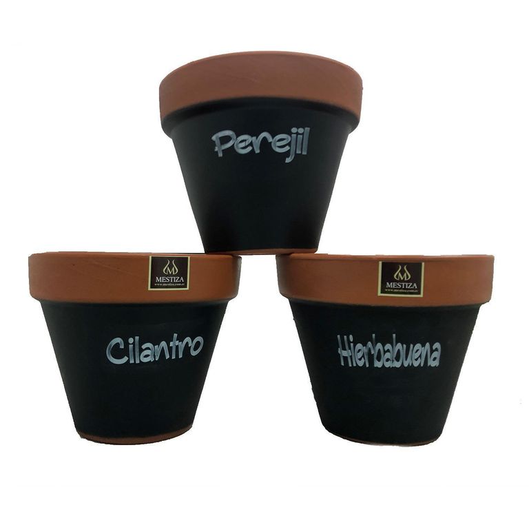 Set 4 Maceteros Mi Huerto de Arcilla 12x16 cm Negro/terracota