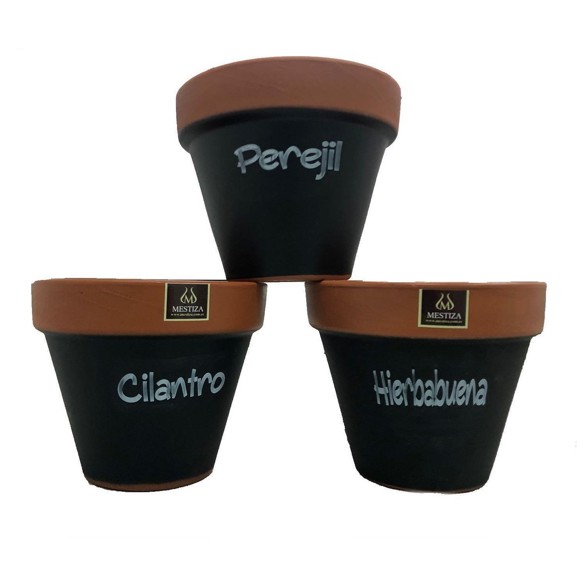 MESTIZA - Set 4 Maceteros Mi Huerto de Arcilla 12x16 cm Negro/terracota