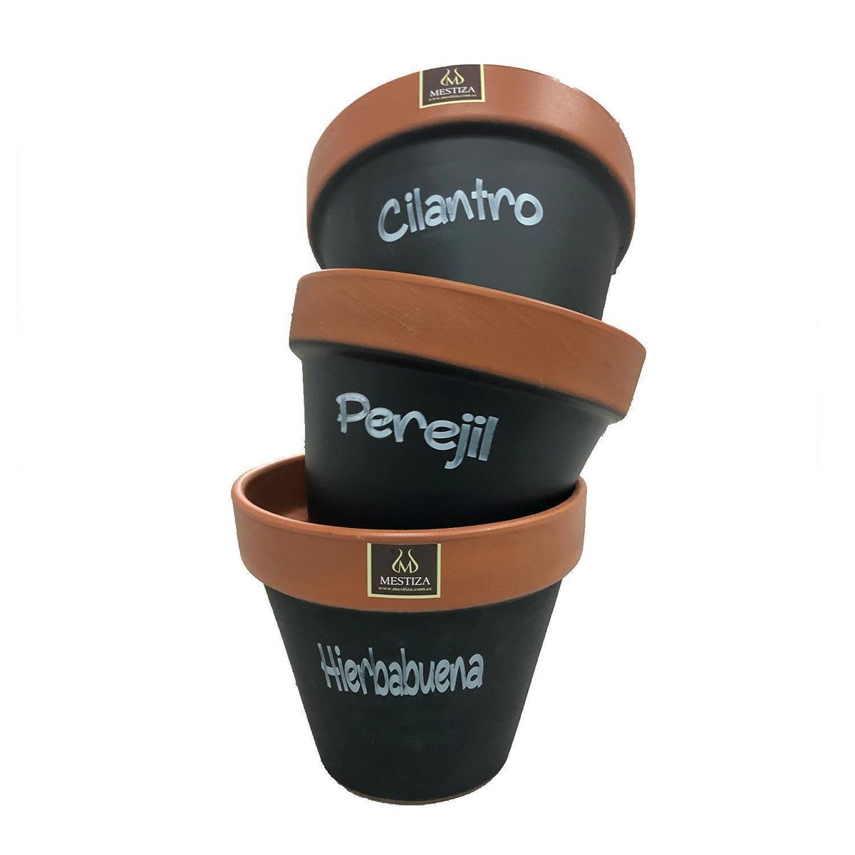 MESTIZA - Set 4 Maceteros Mi Huerto de Arcilla 12x16 cm Negro/terracota