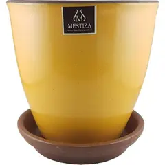 MESTIZA - Set macetero zafiro cerámico dijon 17 cm y plato decorativo