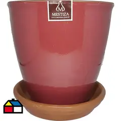 MESTIZA - Set Macetero y Plato Zafiro de Cerámica 12x16 Burdeo