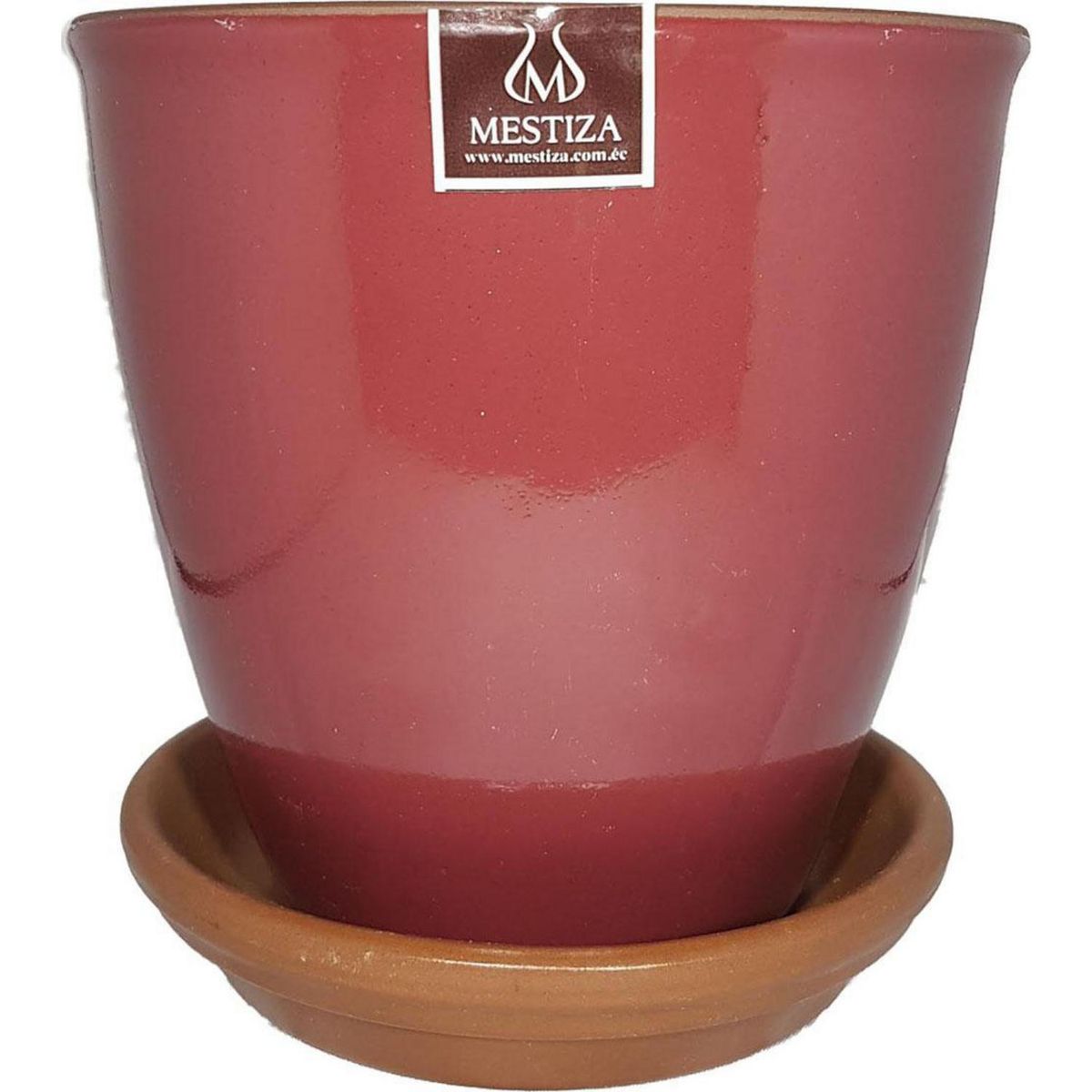 MESTIZA - Set Macetero y Plato Zafiro de Cerámica 12x16 cm Burdeo