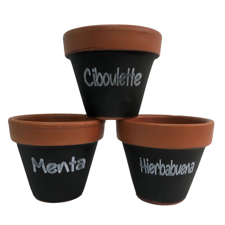 Set 3 Maceteros Mi Huerto de Arcilla 4x10 cm Negro/terracota