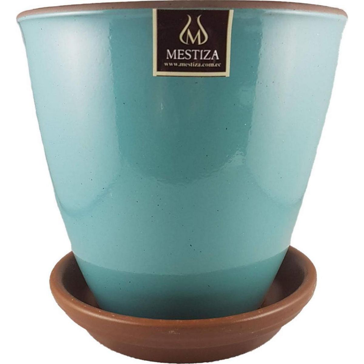 MESTIZA - Set Macetero y Plato Zafiro de Cerámica 12x16 cm Esmeralda