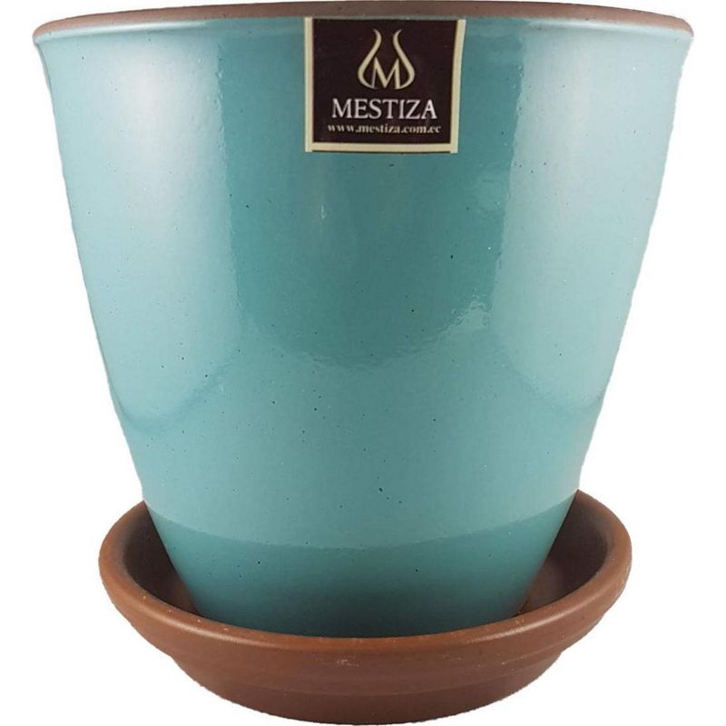 MESTIZA - Set Macetero y Plato Zafiro de Cerámica 12x16 Esmeralda