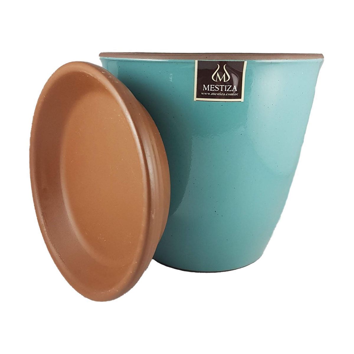 MESTIZA - Set Macetero y Plato Zafiro de Cerámica 12x16 cm Esmeralda