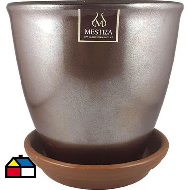 Set macetero zafiro cermico cobre 17 cm y plato decorativo