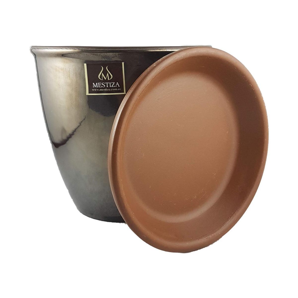 MESTIZA - Set Macetero y Plato Zafiro de Cerámica 12x16 cm Plata