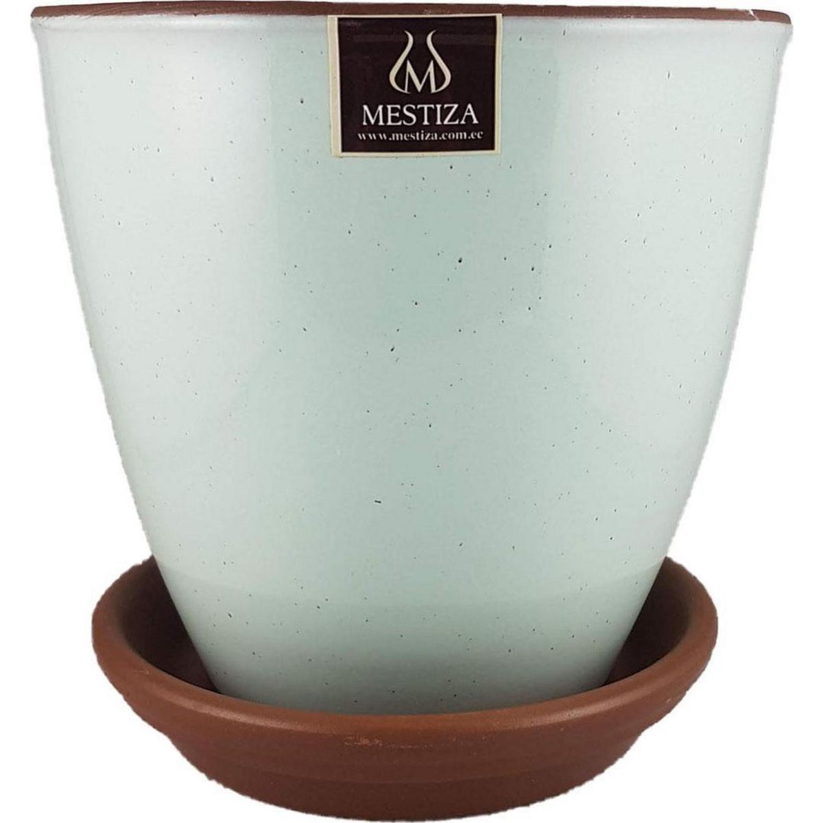 MESTIZA - Set Macetero y Plato Zafiro de Cerámica 12x16 cm Verde Salvia