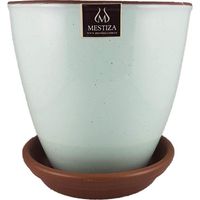 Set Macetero y Plato Zafiro de Cerámica 12x16 cm Verde Salvia