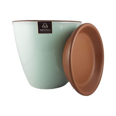 Imagen 2 del producto Set Macetero y Plato Zafiro de Cerámica 12x16 cm Verde Salvia