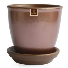 MESTIZA - Set macetero zafiro cerámico cobre 14 cm y plato decorativo