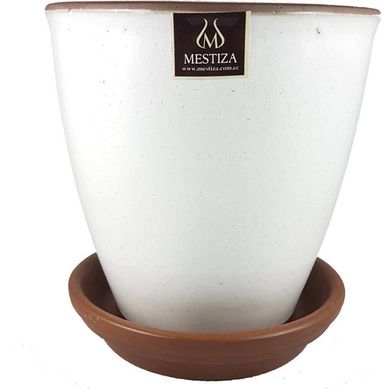 Set macetero zafiro cermico blanco 17 cm y plato decorativo