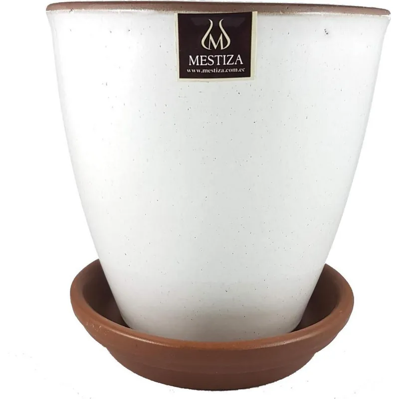 MESTIZA - Set Macetero y Plato Zafiro de Cerámica 12x16 Blanco