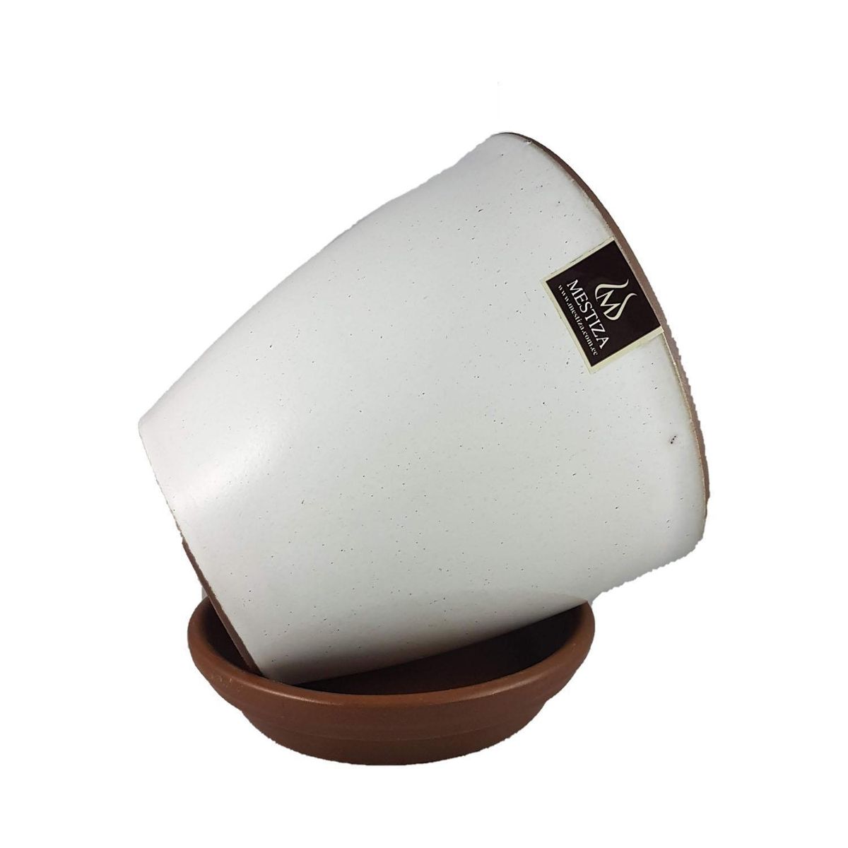 MESTIZA - Set Macetero y Plato Zafiro de Cerámica 12x16 cm Blanco