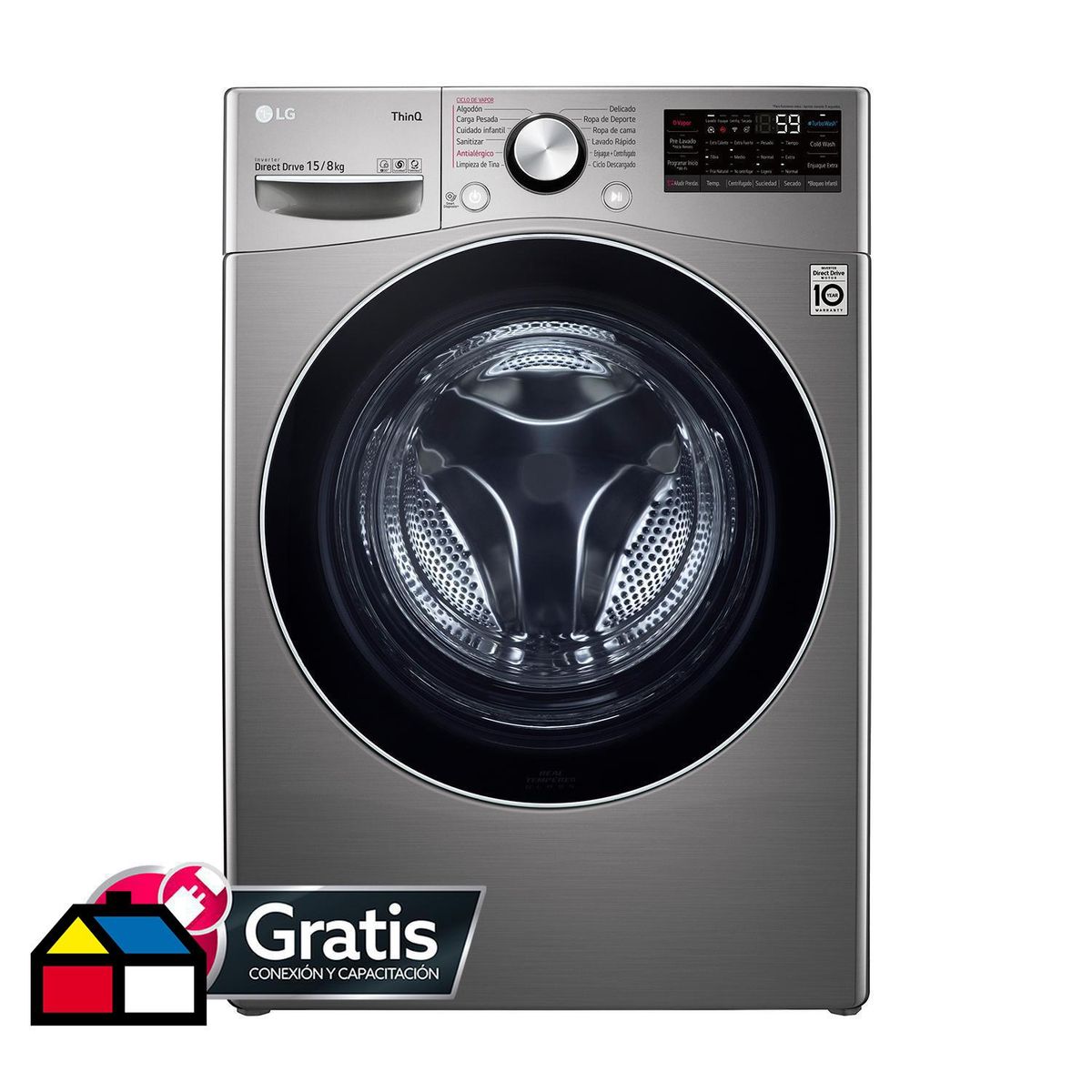 LG - Lavadora Secadora 15/8 kg Stone silver WD15DG2S6