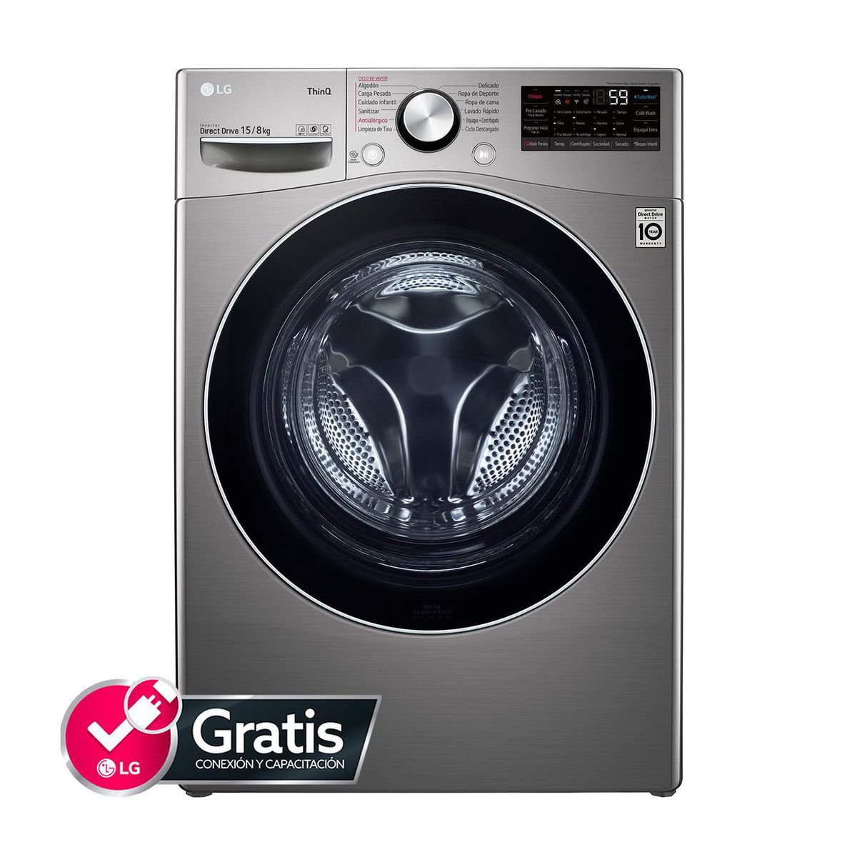 LG - Lavadora Secadora 15/8 kg Stone silver WD15DG2S6