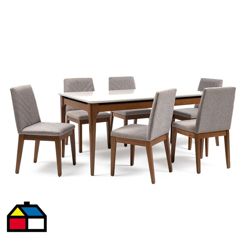 DECOCASA - Juego de Comedor Addar 6 Sillas Mesa Rectangular 90x78x160 cm Blanco/Madera