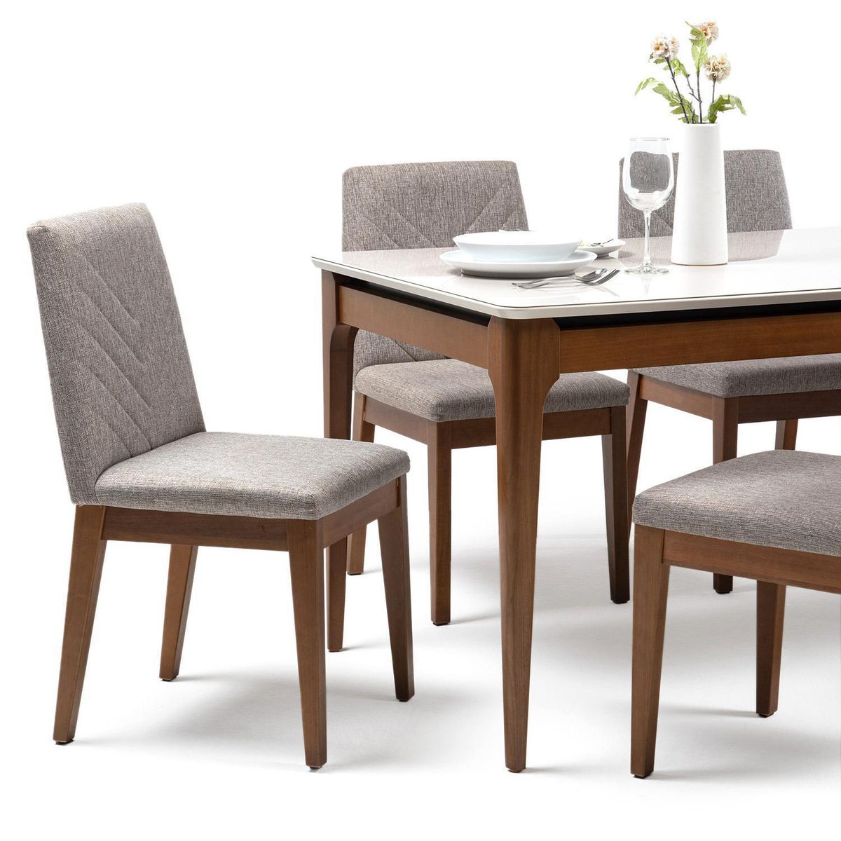 DECOCASA - Juego de Comedor Addar 6 Sillas Mesa Rectangular 90x78x180 cm Blanco/Madera