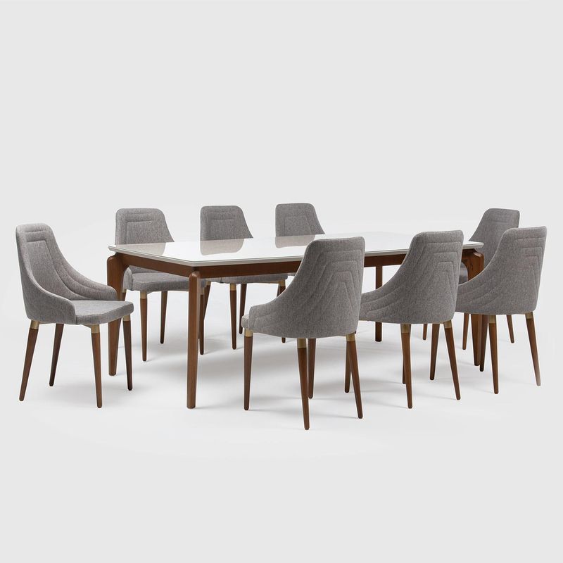 DECOCASA - Juego de Comedor Laurent 8 Sillas Mesa Rectangular 100x80x209 cm Blanco