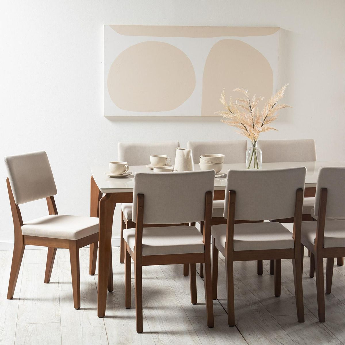 DECOCASA - Juego de Comedor Laurent 8 Sillas Mesa Rectangular 100x80x209 cm Blanco/Café