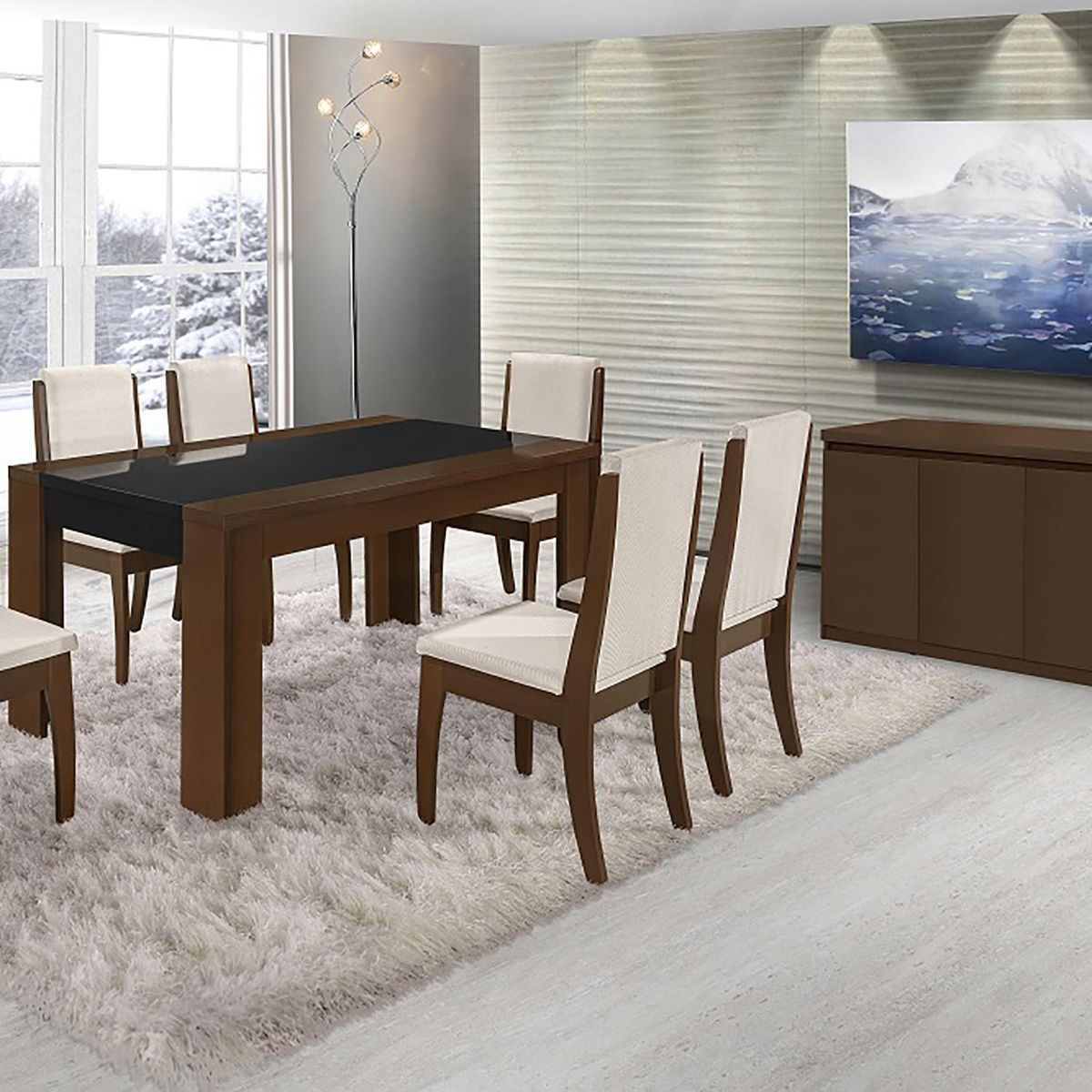 DECOCASA - Juego de Comedor Lorenz 6 Sillas Mesa Rectangular 90x77x160 cm Castaño/Negro