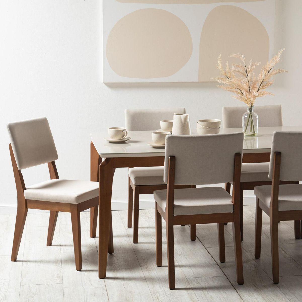 DECOCASA - Juego de Comedor Lauret 6 Sillas Mesa Rectangular 100x80x183 cm Blanco