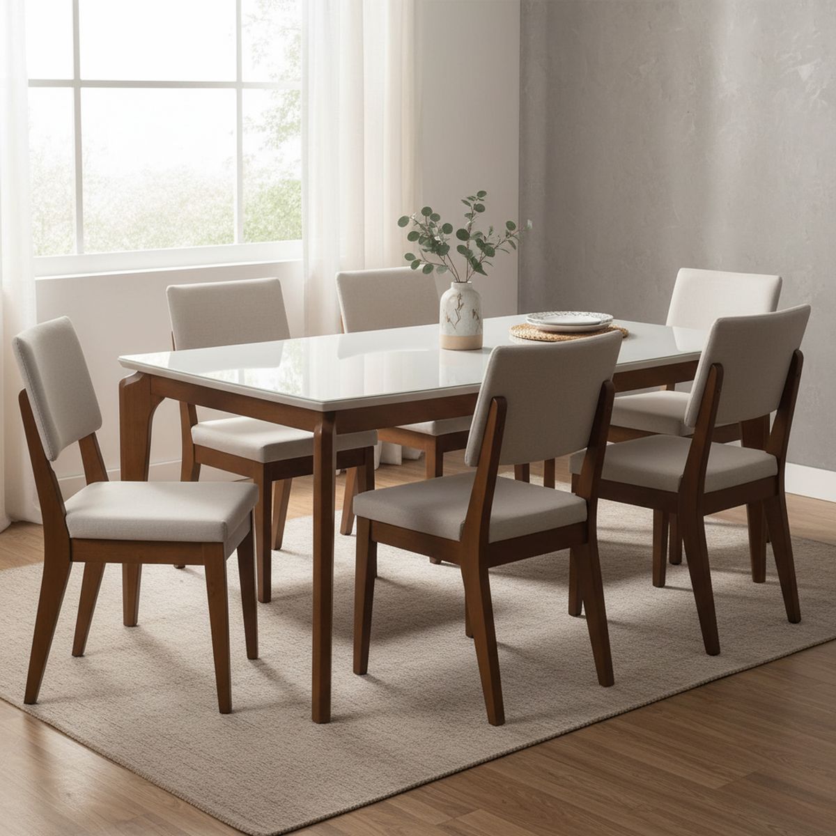 DECOCASA - Juego de Comedor Lauret 6 Sillas Mesa Rectangular 100x80x183 cm Blanco