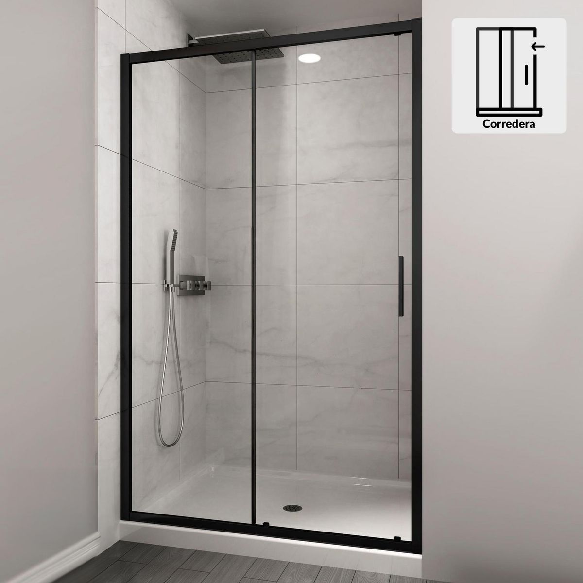 DUSCHY - Mampara corredera 150x190 cm aluminio/vidrio templado