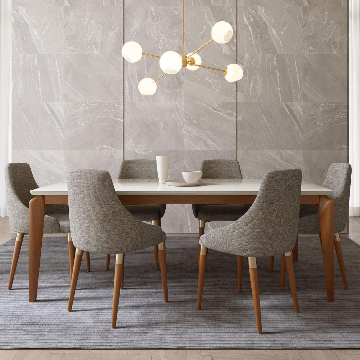 DECOCASA - Juego de Comedor Laurent 6 Sillas Mesa Rectangular 100x80x183 cm Blanco
