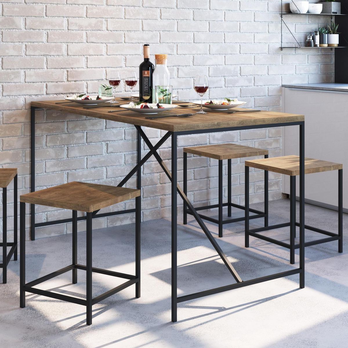 DECOCASA - Juego de Comedor Quadra 4 Sillas Mesa Rectangular 69x75x136 cm Café