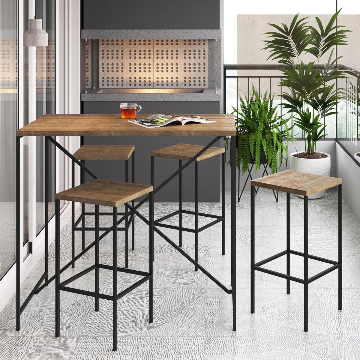 DECOCASA - Juego de Comedor Quadra 4 Sillas Mesa Rectangular 110x60x110 cm Café/Negro