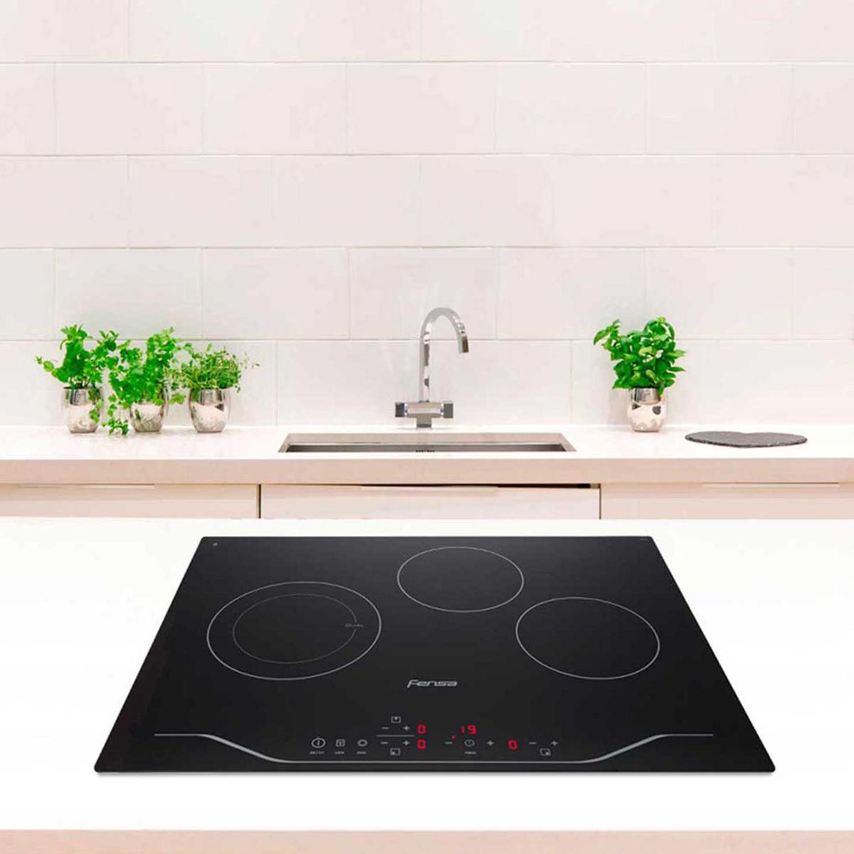 FENSA - Encimera Vitrocerámica 3 Platos Negro FEV 3T