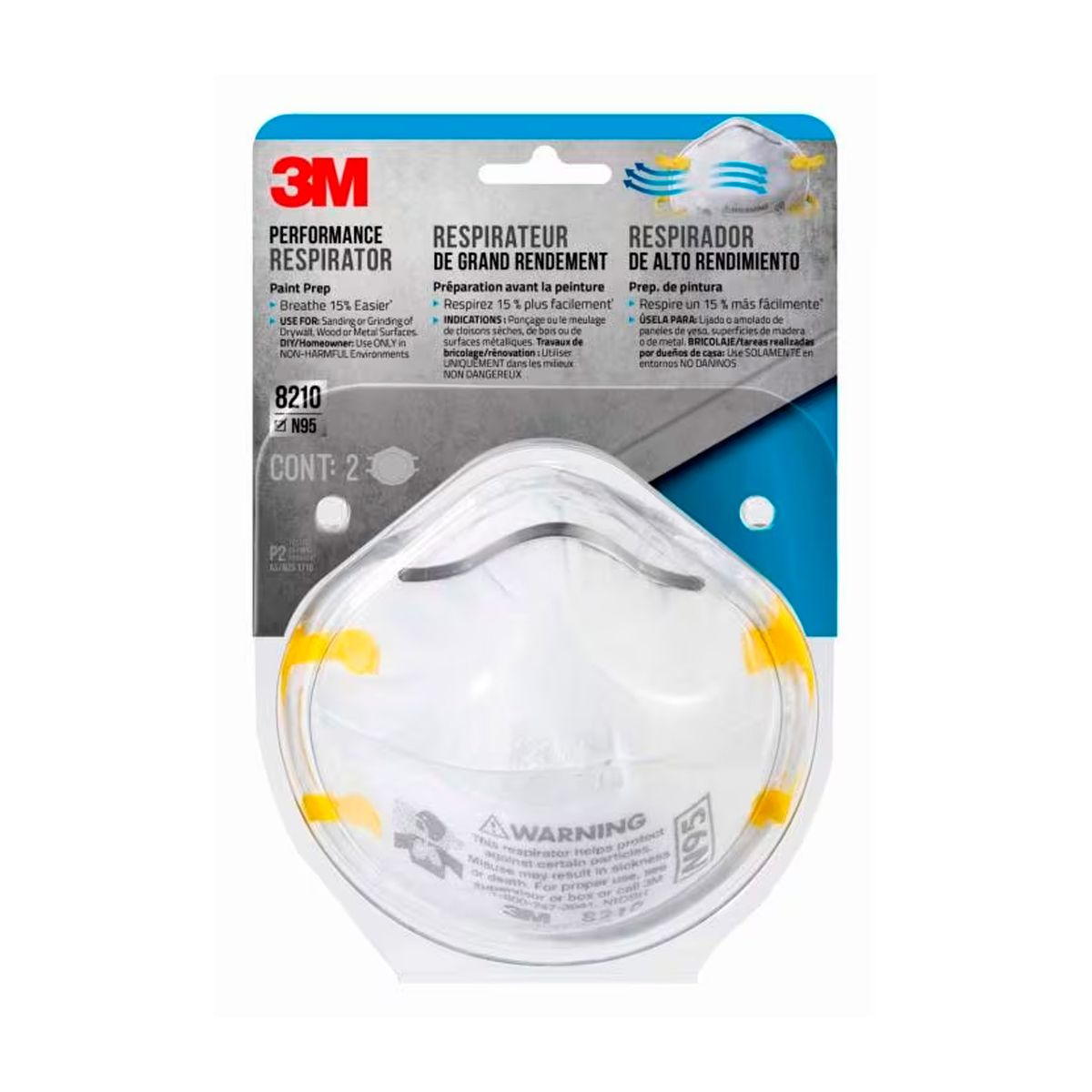 3M - Pack Respirador desechable 3M 8210 para Lijar Pintura 2 unidades