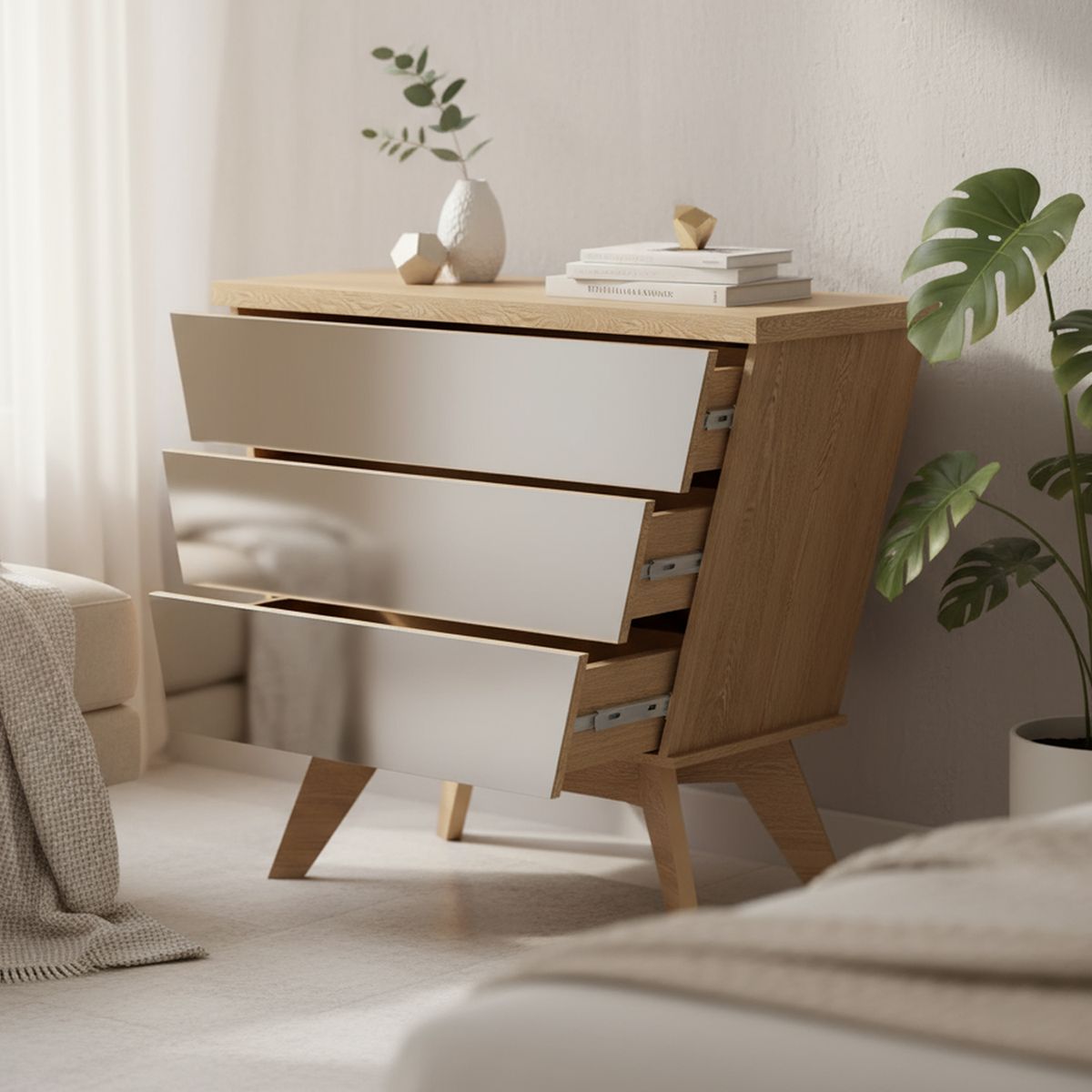 DECOCASA - Cómoda 3 Cajón(es) DECO033 110x92x40 cm Nogal