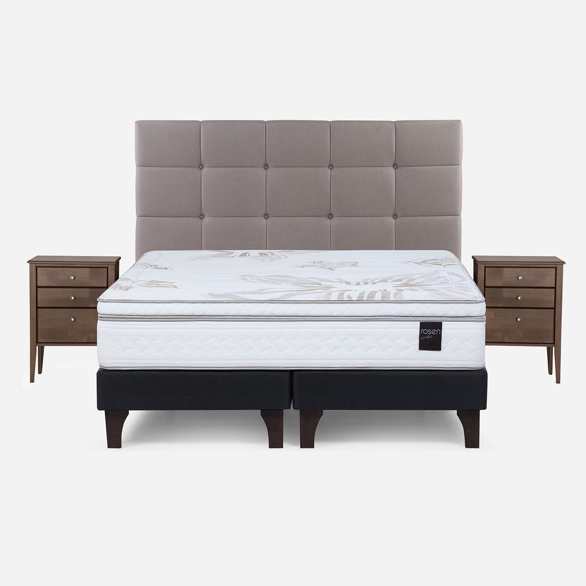 ROSEN - Cama 2 Plazas Europea Art 4 + Respaldo + 2 Veladores
