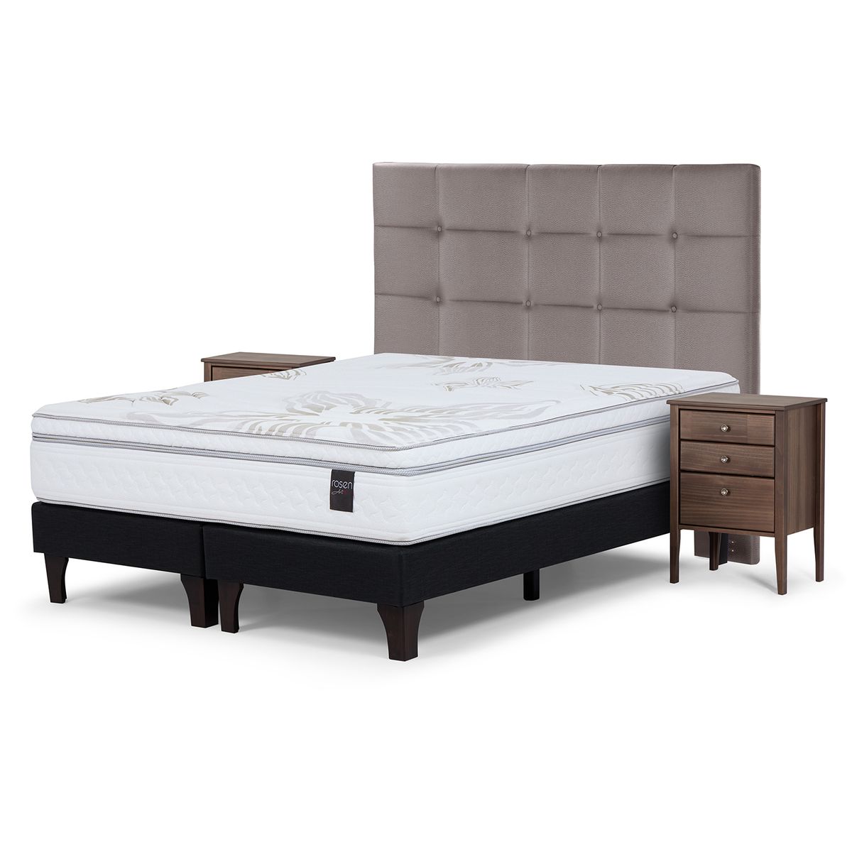 ROSEN - Cama 2 Plazas Europea Art 4 + Respaldo + 2 Veladores