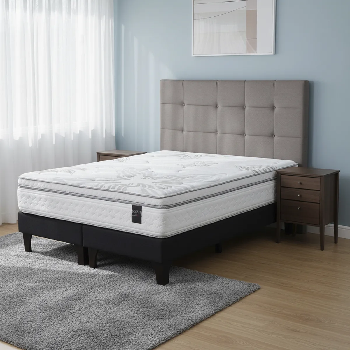 ROSEN - Cama 2 Plazas Europea Art 4 + Respaldo + 2 Veladores