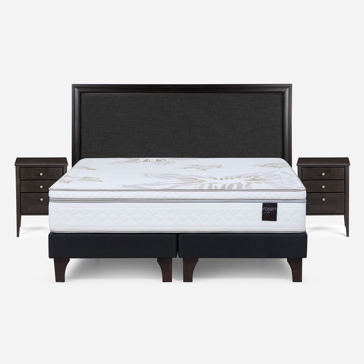 ROSEN - Cama King Europea Art 4 + Respaldo + 2 Veladores
