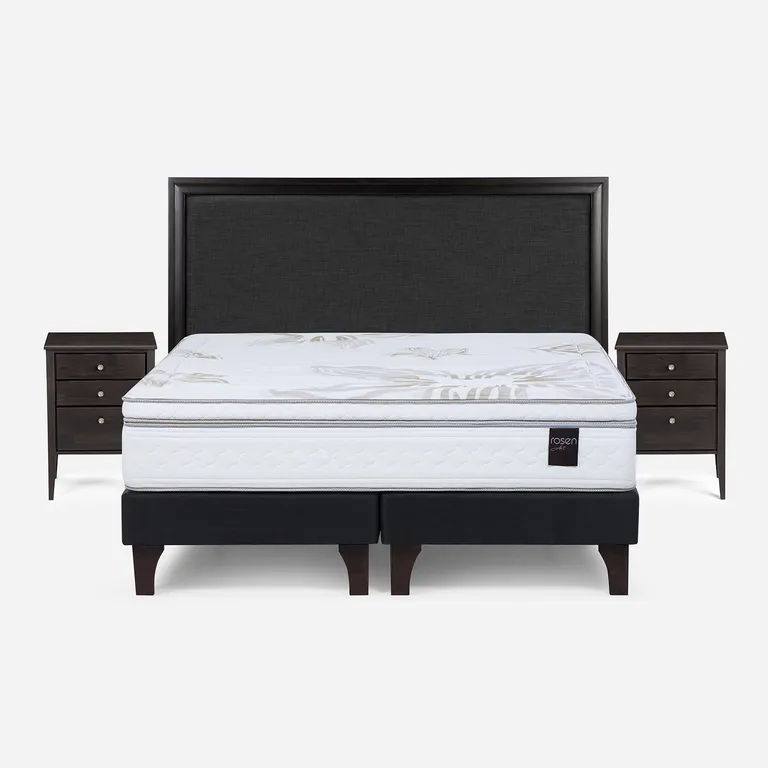 Cama 2 Plazas Europea Art 4 + Respaldo + 2 Veladores