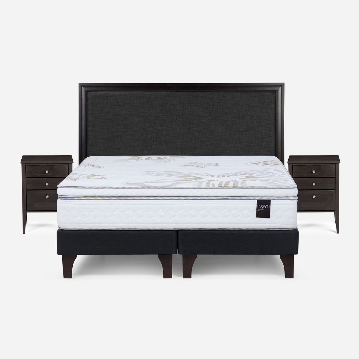 ROSEN - Cama 2 Plazas Europea Art 4 + Respaldo + 2 Veladores