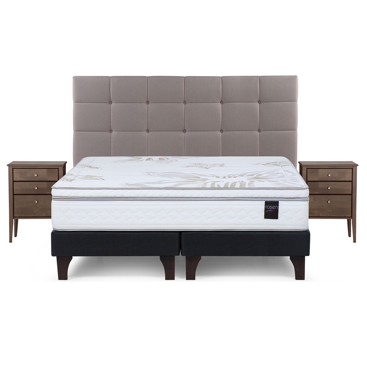 ROSEN - Cama King Europea Art 4 + Respaldo + 2 Veladores