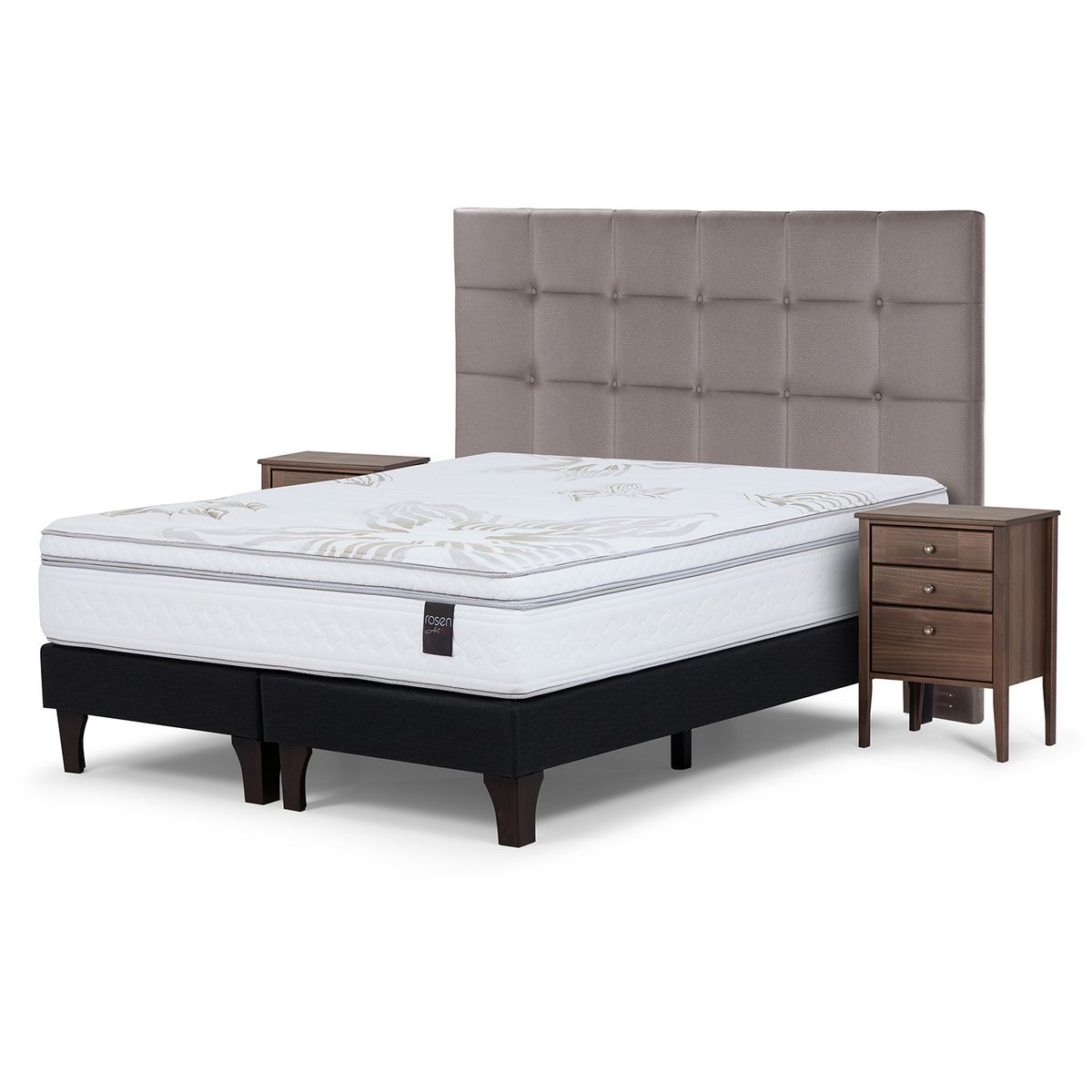 ROSEN - Cama King Europea Art 4 + Respaldo + 2 Veladores