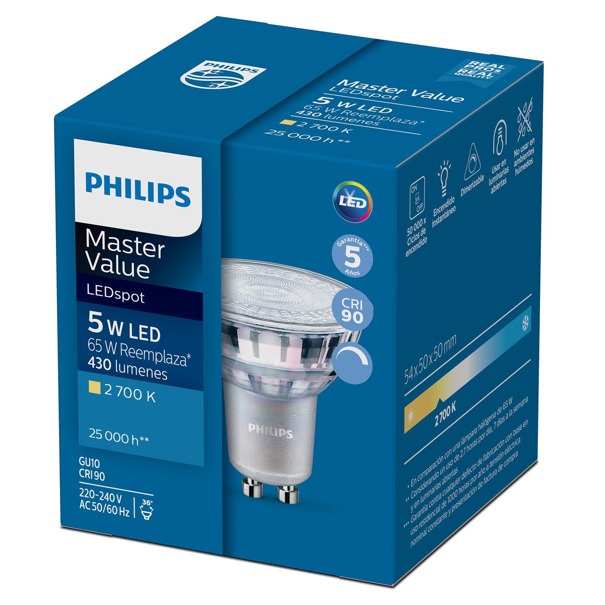 PHILIPS - Ampolleta Led 5 W GU10 Luz Cálida