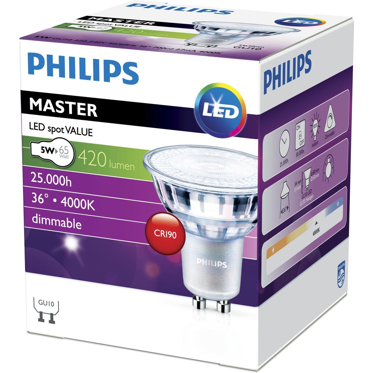 PHILIPS - Ampolleta Led 5 W GU10 420 lm Luz Día
