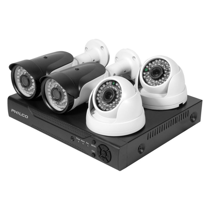 PHILCO - Kit DVR 8 canales 720P 2 cámaras interior + 2 cámaras exterior